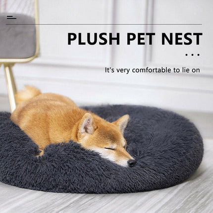 Purple Cat Bed Pet Bed Dog Donut Nest Calming Deep Sleeping Soft Plush Kennel Washable - Aimall