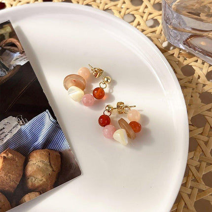 Vintage Coloured Natural Stone Beaded Earrings Boho Jewelry for Women Fashion