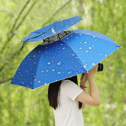 2-Layer Outdoor Foldable Sun Umbrella Hat Fishing Camping Headwear Cap Head Hat