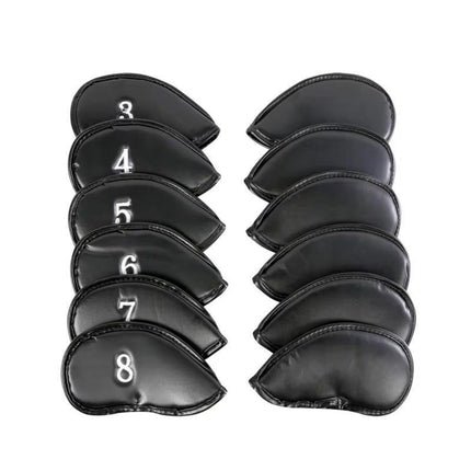 12PCS PU Leather Head Cover Golf Iron Club Putter Headcover 3-SW Set Black - Aimall