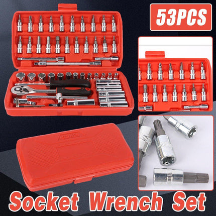 53PCS Metric Deep Socket Set 1/4" Drive Wrench with Flexible Extension Bar Tools