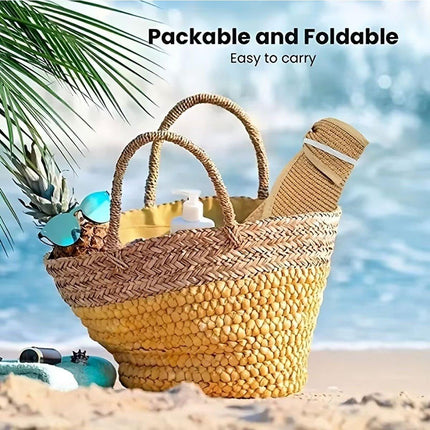 Women Roll Up Sun Visor Wide Brim Straw Hat Summer Foldable UV Protection Cap