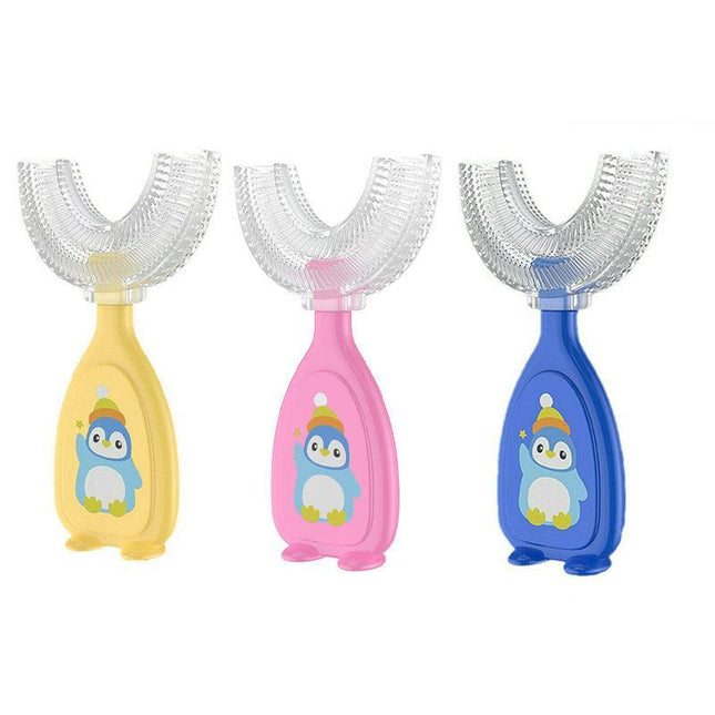 Children U Shaped Toothbrush Soft Silicone Brush Head 360° Oral Teeth Cleaning - Aimall