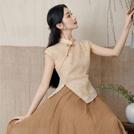 Chinese Style Sleeveless Slimming Dress Women High-end Retro Summer Skirt Suit