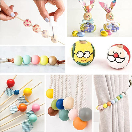 50 x 30mm Round Wood Bead Natural Unpainted Unfinished Wooden Beads Ball Spacer - Aimall