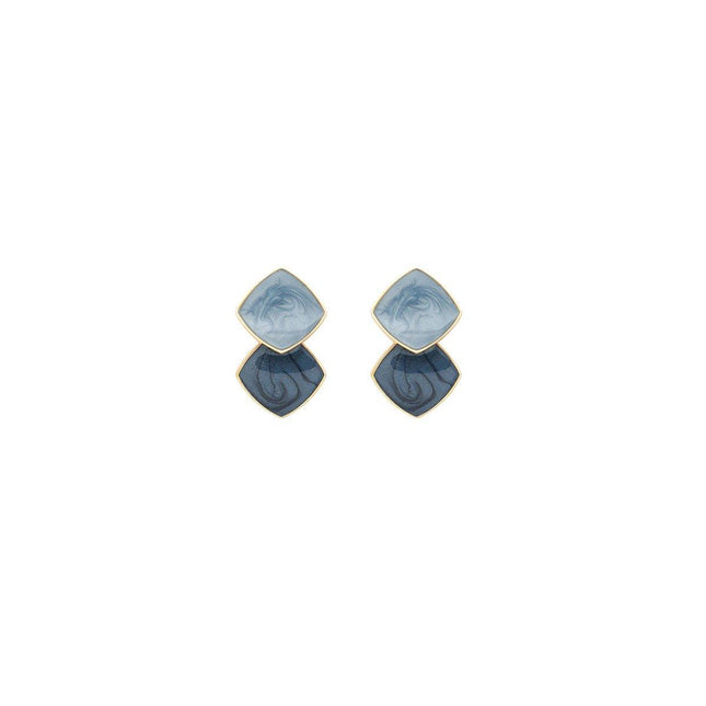 Fashion Blue Oil Drop Earrings Retro Style Black White Contrast Needle Jewellery