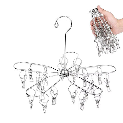 20 Clips Stainless Steel Sock Drying Rack Home Laundry Clothes Clip Hanger