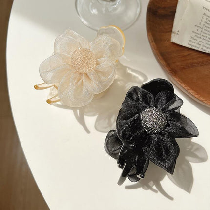 Women Gauze Flower hairband Mesh Bow Hair Claw Hair Grab Clip Hair Accessories - Aimall