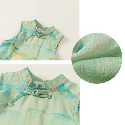 Floral Chinese Style Hanfu Cheongsam Dress for Girls Traditional National Outfit