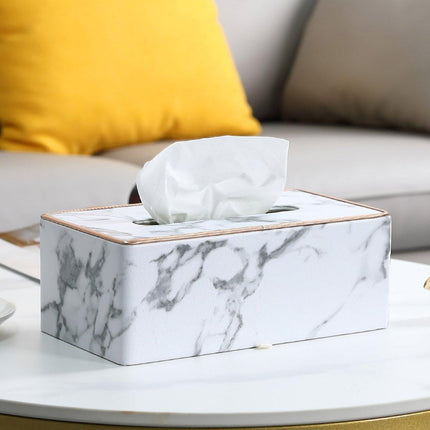 Rectangular Marble PU Leather Tissue Box Cover Napkin Holder Towel Dish Desktop