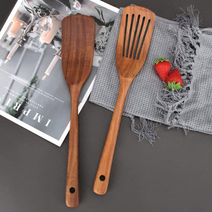 2pcs Wooden Frying Spatula Long Handle Stir Fry Spatula Kitchen Cooking Utensils