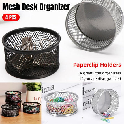 4PCS Black Sliver Mesh Paper Clip Holder Storage Bucket Desk Accessories Office