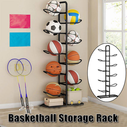 Multi-Layer Basketball Storage Rack Iron Frame Sports Equipment Organiser Shelf