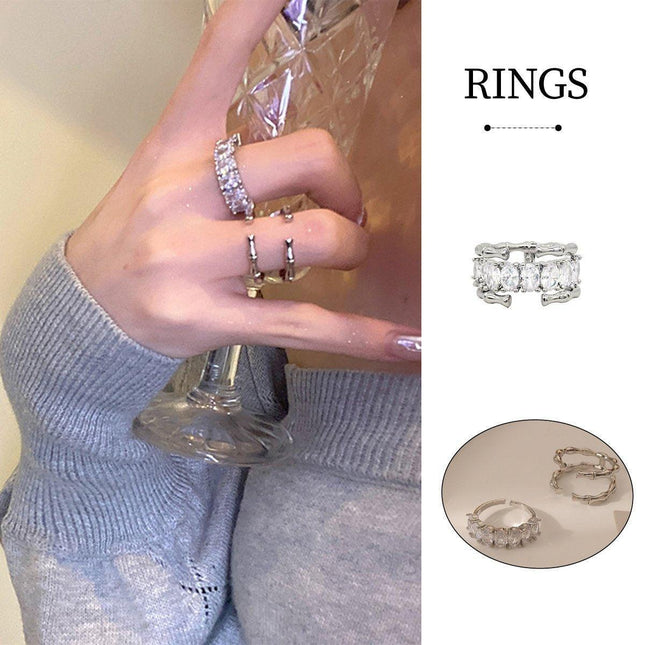 Zircon Ring Bamboo Joint Design Adjustable Fashion Jewelry Finger Band