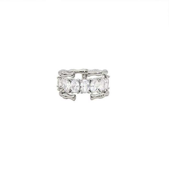 Zircon Ring Bamboo Joint Design Adjustable Fashion Jewelry Finger Band