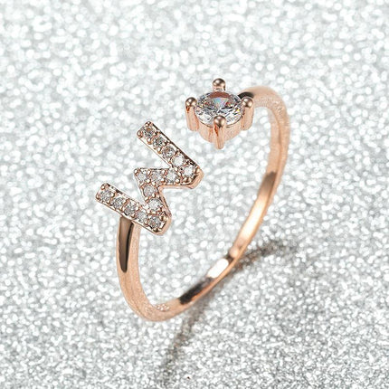 Adjustable Open Zircon Initial Ring A-Z Letters Fashion Womens Jewelry Gift - Aimall