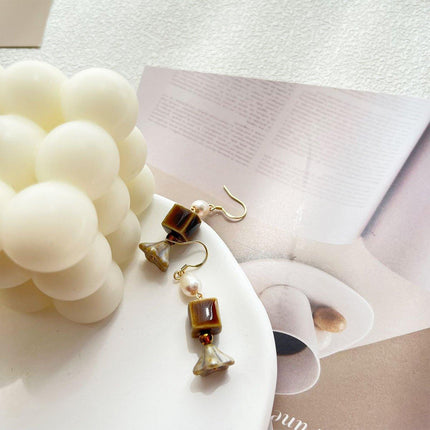 Ceramic Bead Dangle Earrings Imitation Pearl Vintage Fashion Jewellery