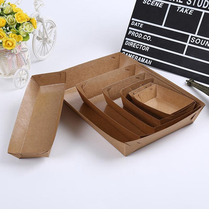 500PCS Kraft Cardboard Food Disposable Tray Brown Party Chips Takeaway Container Aimall