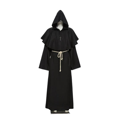 Medieval Friar Hooded Robe Monk Cross Necklace Renaissance Cosplay Costume AU - Aimall