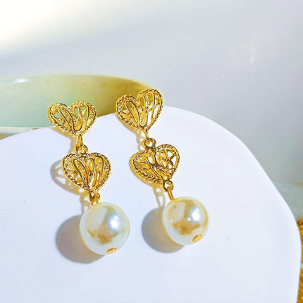 Retro Hollow Twist Imitation Pearl Earrings Fashion Statement Jewelry Gift