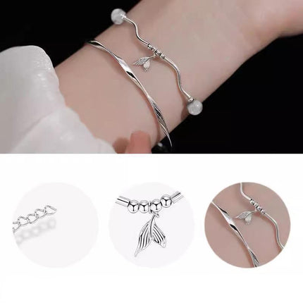Women Fishtail Bracelet Chain Twisted Cuff Bracelet Bangle Adjustable Bracelets - Aimall