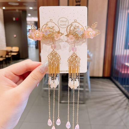 2Pcs Hanfu Flower Hair Clip Pearl Tassel Butterfly Hairpin Female/Children Party - Aimall