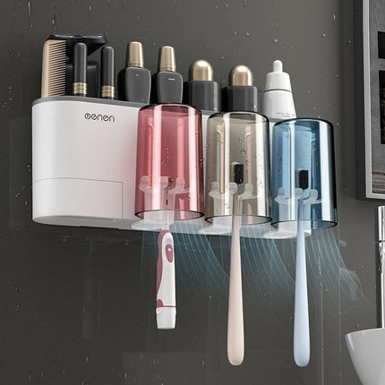 Bathroom Wall Mounted Toothbrush Holder Toothpaste Stand Storage Rack With Cup - Aimall