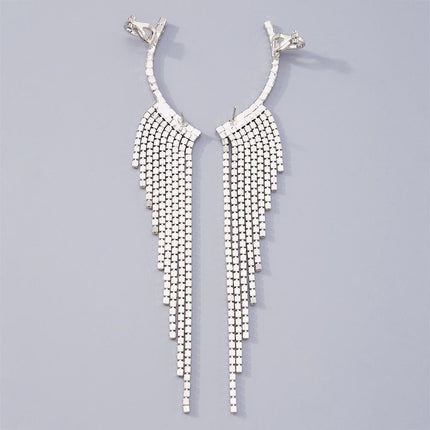 Bling Dangle Drop Tassel Earrings Long Tassel Rhinestone Rhinestone Earrings - Aimall