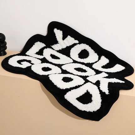 Absorbent Non Slip Letter Flocking Home Carpet Floor Mat Bed Blanket Bedroom Rug