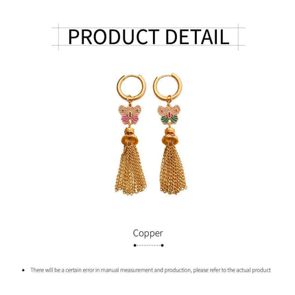 Fashion Retro Color Oil Dropping Butterfly Earrings Tassel Luxury Simple Earring