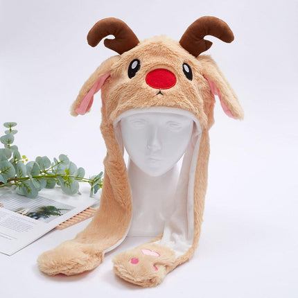 Christmas Plush Hat Pinch Air Bag Funny Ear Moves for Kids and Women Accessory