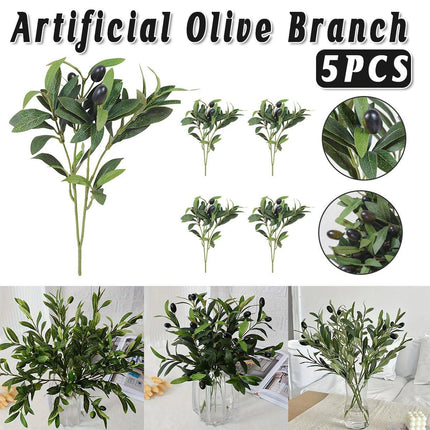 5PCS Artificial Olive Branch Greenery Fake Olive Leave with Fruit for Home Decor