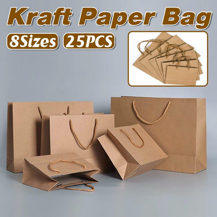25pcs Paper Gift Bags Handbag Kraft Paper BagsParty Favors Wedding Packaging
