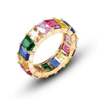 Rainbow Zircon Gemstone Ring Women's Stainless Steel Colourful Ring Size 6-10 - Aimall