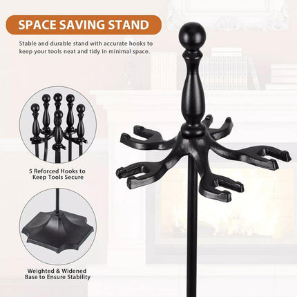 5PCS Grillz Fireplace Tool Set Fire Place Tools Poker Brush Shovel Stand Tongs