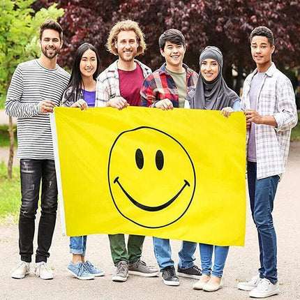 Large Yellow Smiley Face Flag Heavy Duty Outdoor Happy 90 X 150 CM - 3ft x 5ft - Aimall