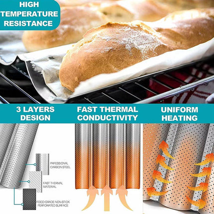 Non-stick French Baguette Pan Bread Baking Mould Loaves Mold Cooking Steel Tray