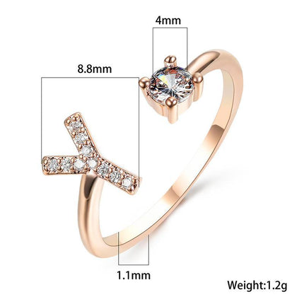 Adjustable Open Zircon Initial Ring A-Z Letters Fashion Womens Jewelry Gift - Aimall