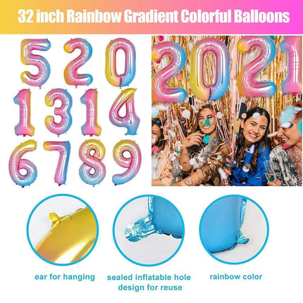 32 Inch Number Foil Balloons Party Decor Rainbow Gradient for Birthday or Events