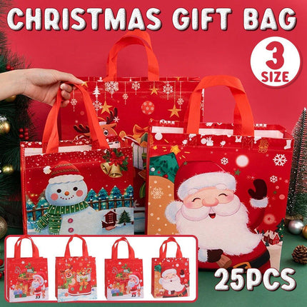25pcs Christmas Non-Woven Shopping Tote Bags Printed Colour Party Gift Bags
