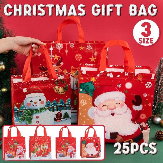 25pcs Christmas Non-Woven Shopping Tote Bags Printed Colour Party Gift Bags