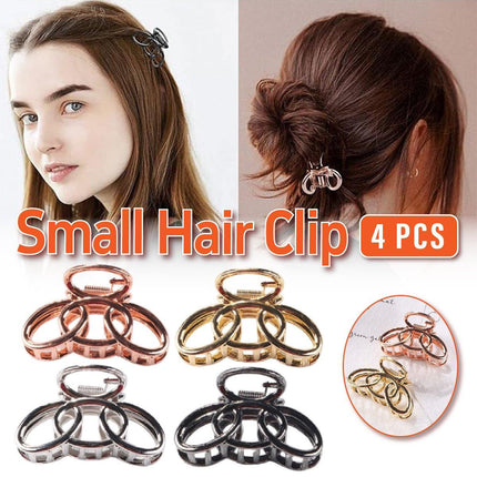 4PCS Small Three-Ring Metal Hair Grab Clip for Women in 4 Colours Zinc Alloy