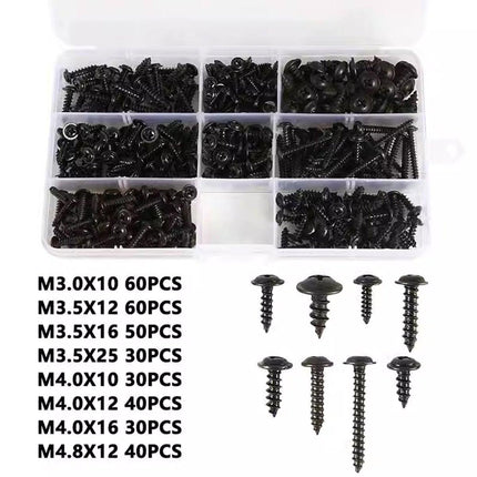 340PCS Black Self Tapping Screws Assortment for Metal Wood Repair and Fixing