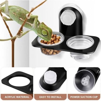 Dual Reptile Food and Water Bowl with Suction Cup Detachable Feeder for Lizards