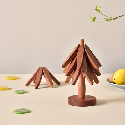 Solid Wooden Trivet for Hot Dish Walnut Christmas Tree Table Heat-Resistant Mat
