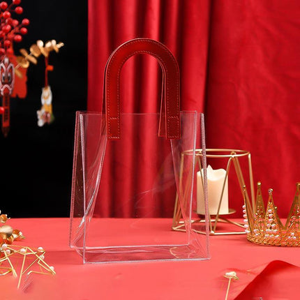 Transparent PVC Handheld Bags Transparent Gift Bag Handle Candy Containers Gifts Red - Aimall