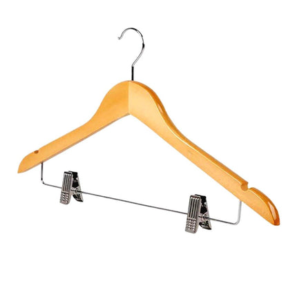 10 Pcs Wooden Non-Slip Wide Shoulder Clothes Hanger with Clip for Hotel Wardrobe