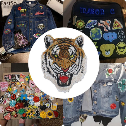 2PCS Embroidery Animal Patches Burned Edge Tiger Lion Cloth Sticker Sewing