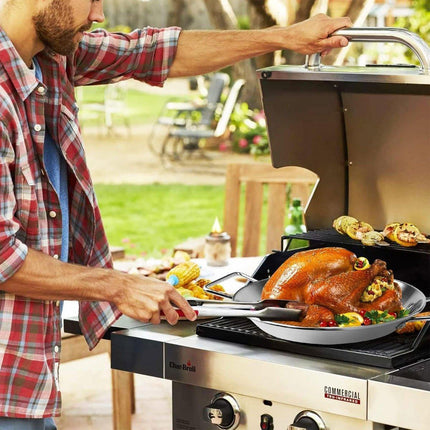 Stainless Steel BBQ Rotisserie Pan Kit Accessories with 3 Removable Iron Skewers