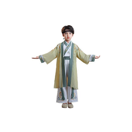 Kids Boys Hanfu Suit Top and Pants Embroidered Lace Up Bag Tassel Chinese Style - Aimall